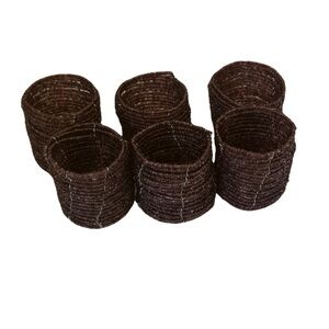 Pier 1 Napkin Ring Brown Beaded Coiled Wire Set of 6 Boho Chic Decor